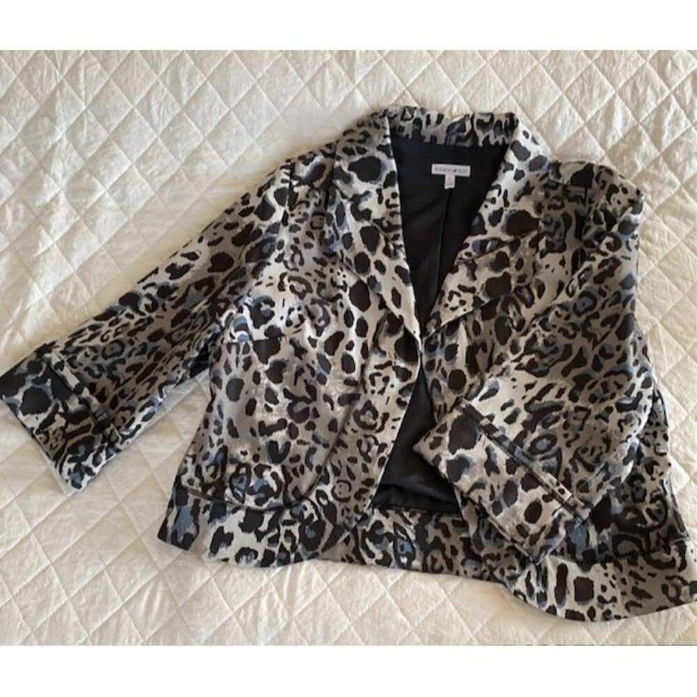 Fashion Bug Cropped Blazer 3/4 Sleeve Size Large Cotton Blend Denim Feel/ Lined